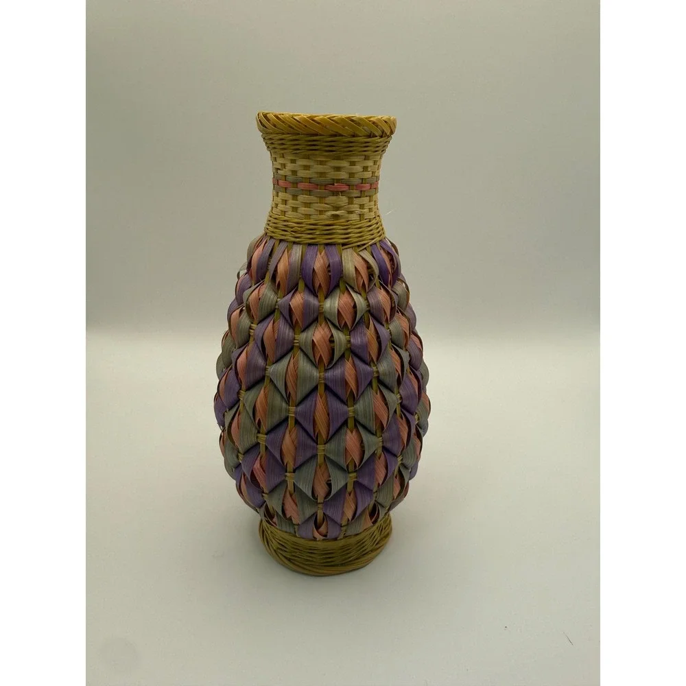 Avon Gift Collection Pastel Basket Bud Vase Vintage Woven Lavender Pink‎ Tan Box